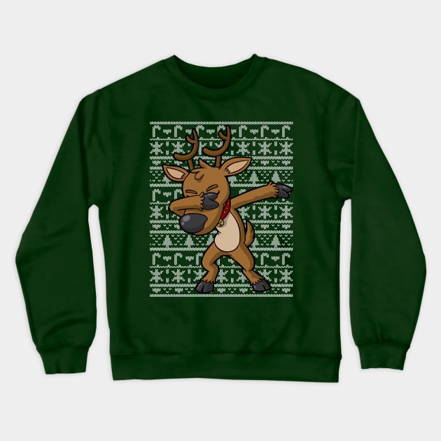 Dabbing Reindeer Ugly Christmas Sweater Crewneck Sweatshirt by E